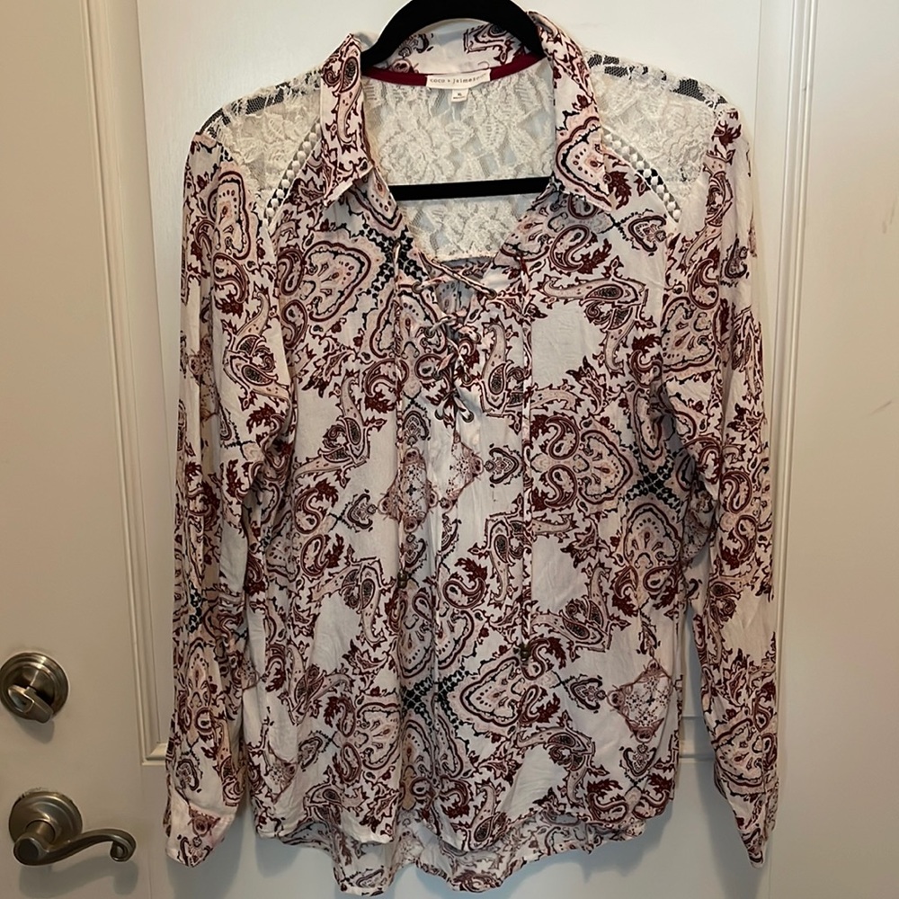Buckle Maroon & Pink cream lace with cute neck Blouse